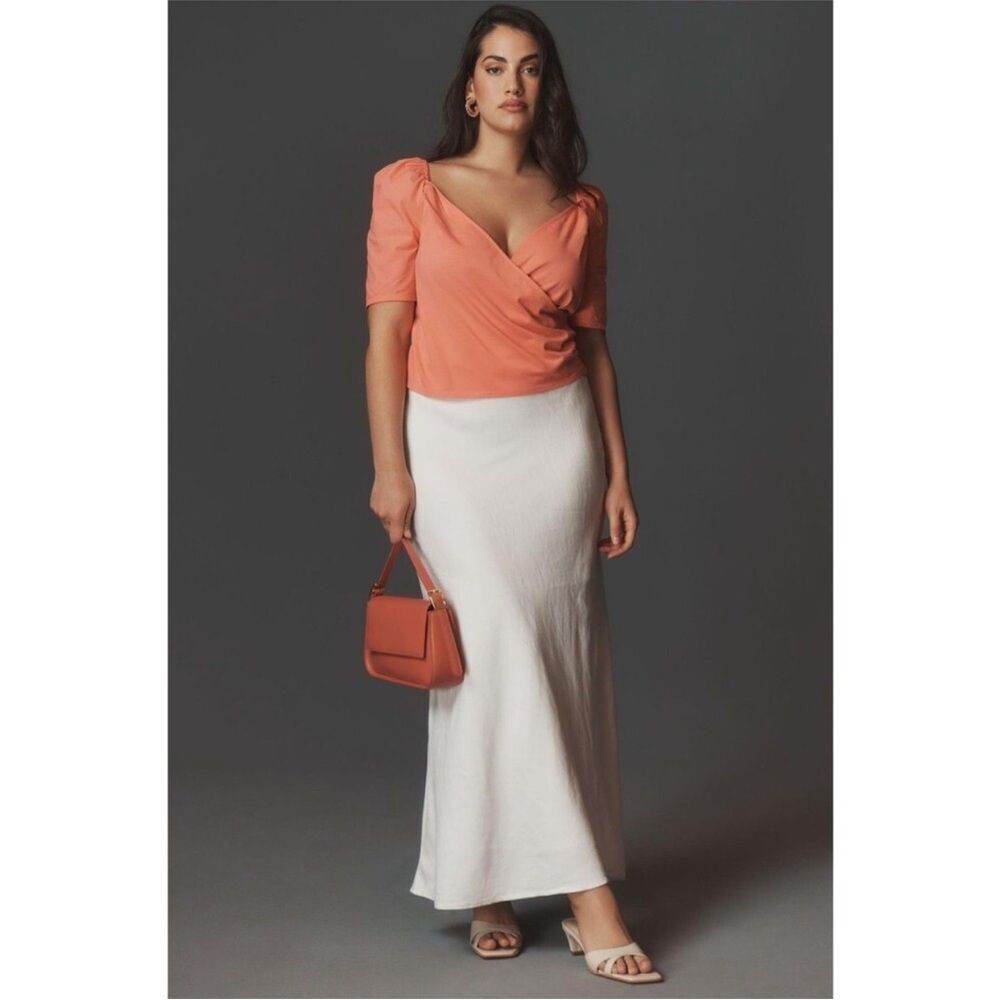 By Anthropology Puff Sleeve Wrap Blouse Cropped Top Women’s Size S